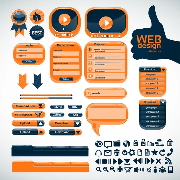 Web デザインのためのオレンジ色の要素を設定します。 — ストックベクタ