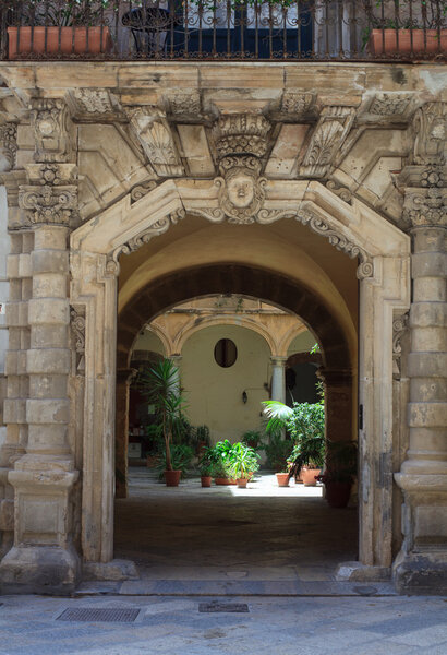 Entrance of a Trapani baroque building, Sicily