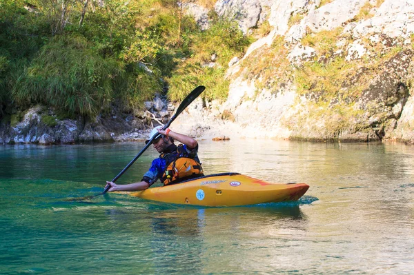 Kayaking on the Soca river, Slovenia — Stok Foto