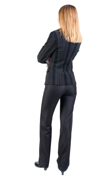 美しい金髪のビジネスの女性に立っているの背面図 — ストック写真