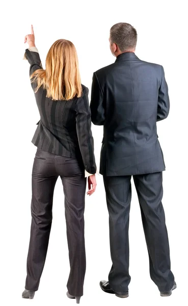Back view of pointing business team. Stock Photo