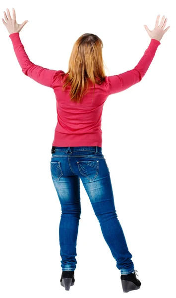 Vista della bella donna bruna in jeans posteriore. — Foto Stock