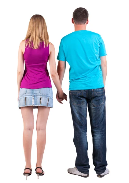 Back view of young embracing couple — Stock Photo, Image