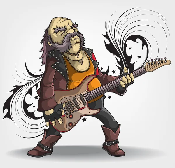 Viejo músico de rock con guitarra — Vector de stock