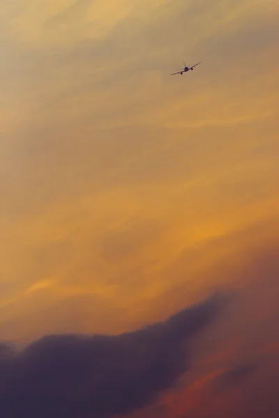 Plane in the sunset sky — Stock Photo, Image