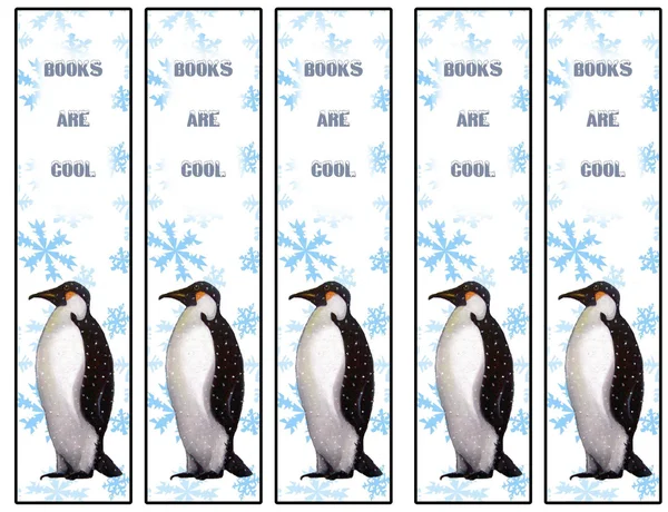 Τα βιβλία είναι δροσερό: Πιγκουίνος σελιδοδείκτες: νιφάδες χιονιού — Φωτογραφία Αρχείου