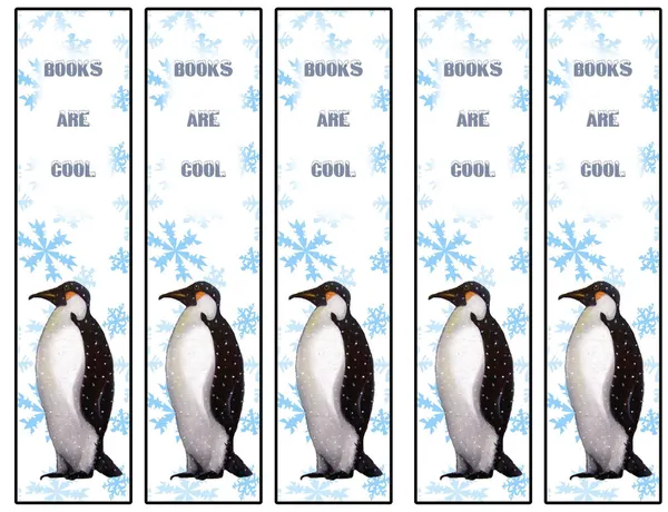 Книги классные: Пингвин Закладки: Снежинки Стоковая Картинка