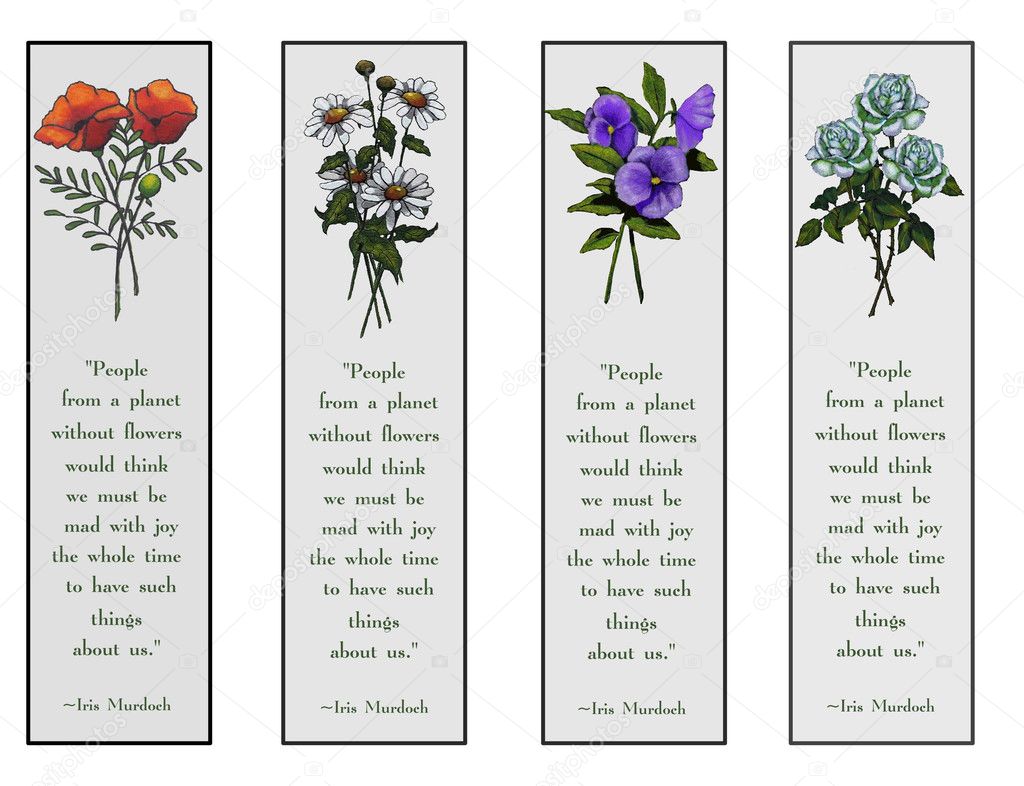 Set of Bookmarks With Flower Drawings and Quote — Stock Photo © joyart ...