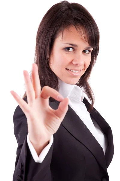 Mujer de negocios señalización ok — Foto de Stock