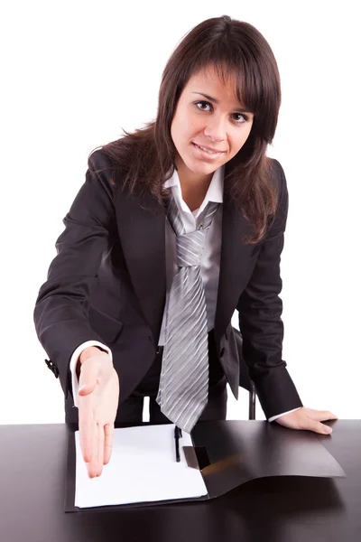 Üzleti nő kínál kézfogás — Stock Fotó