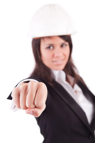 Affärskvinna som visar stängd hand — Stockfoto