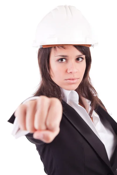 Business woman showing closed hand — Stock Photo, Image