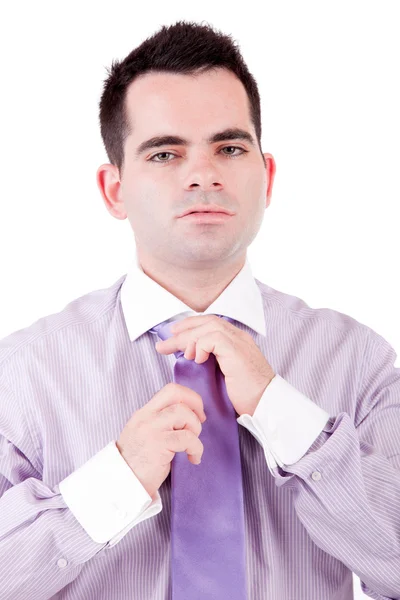 Business man fixing his tie — Stock Photo, Image
