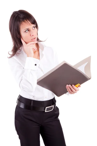 Business woman full of thoughts Stock Photo