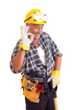 mutlu inşaat işçisi