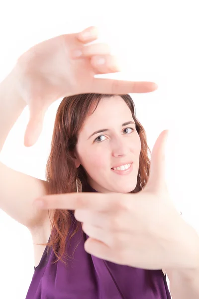 Donna mostrando inquadratura gesto della mano — Foto Stock