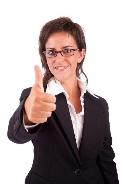 Obchodní žena ukazuje palec — Stock fotografie