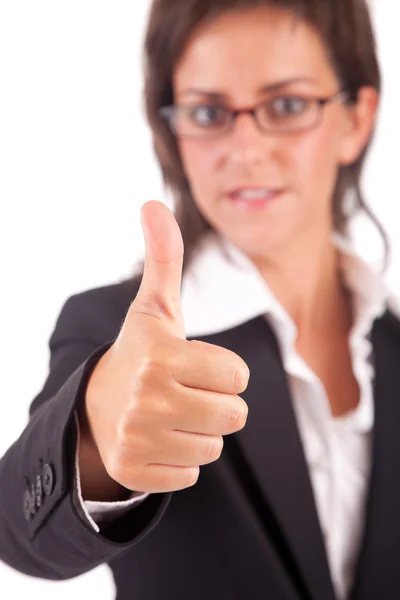Business woman showing thumb up — Stock Photo, Image