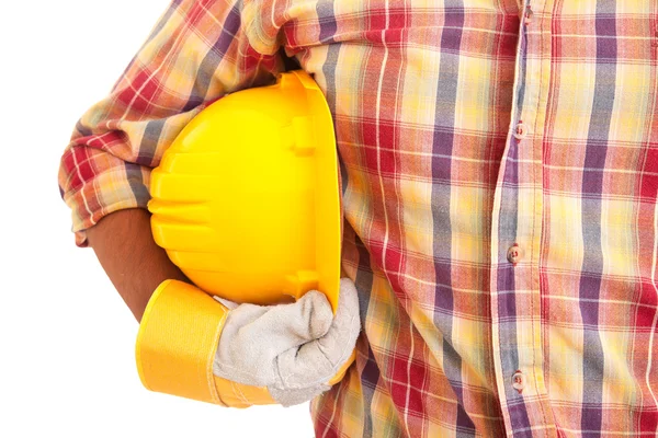 Worker holding helmet — Stock Photo, Image