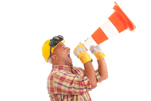 Construction worker screaming — Stock Photo, Image