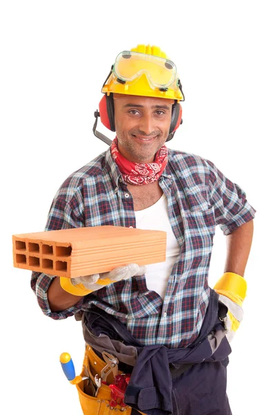 Trabalhador da construção que oferece serviços — Fotografia de Stock