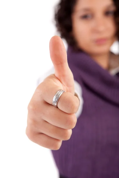 Biznes kobieta pokazano kciuka — Zdjęcie stockowe