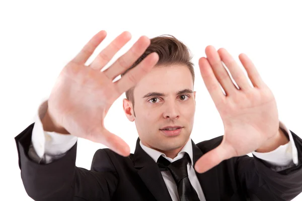 Homem de negócios mostrando moldura gesto da mão — Fotografia de Stock