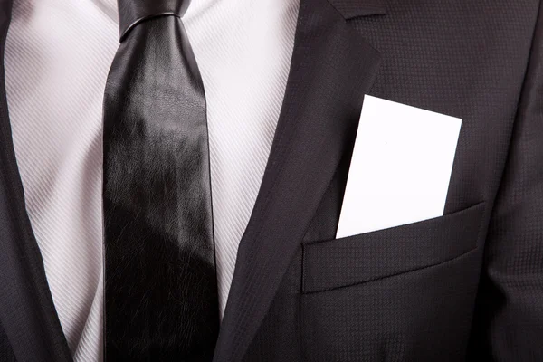 Business card in suit's pocket — Stock Photo, Image