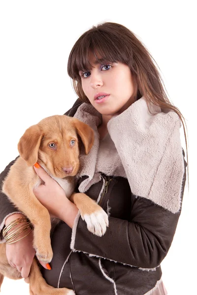 Жінка і маленька собака — стокове фото
