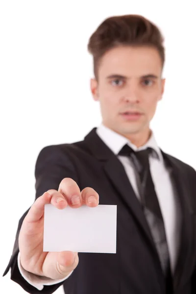 Бізнесмен, що пропонує картку — стокове фото