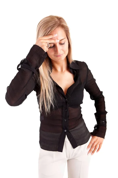 頭痛を持つ若いビジネス女性 — ストック写真