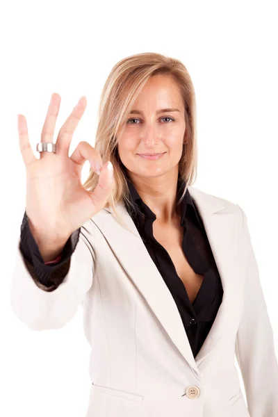 Business woman signaling ok — Stock Photo, Image