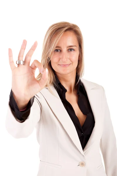 Business woman signaling ok — Stock Photo, Image