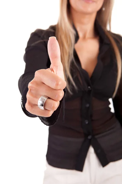 Biznes kobieta pokazano kciuka — Zdjęcie stockowe