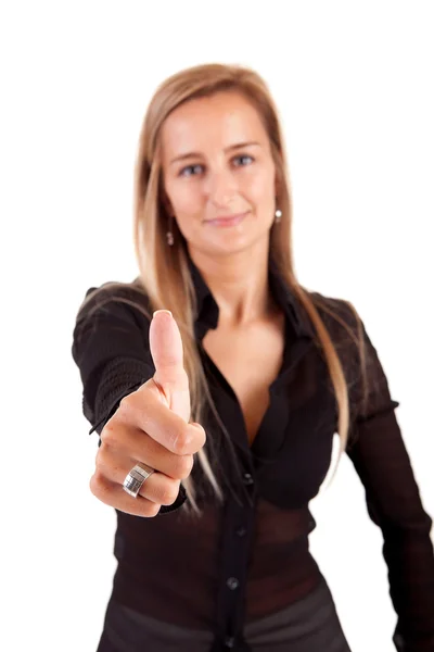 Obchodní žena ukazuje palec — Stock fotografie