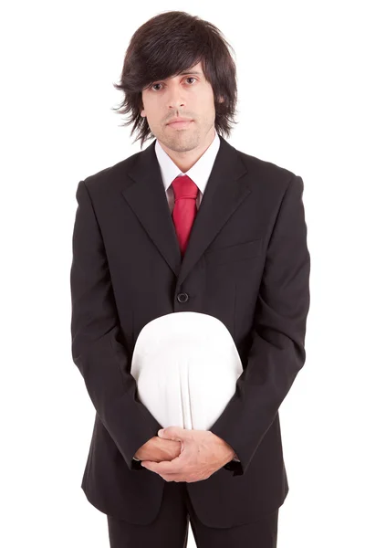 Ingeniero sosteniendo un casco — Foto de Stock