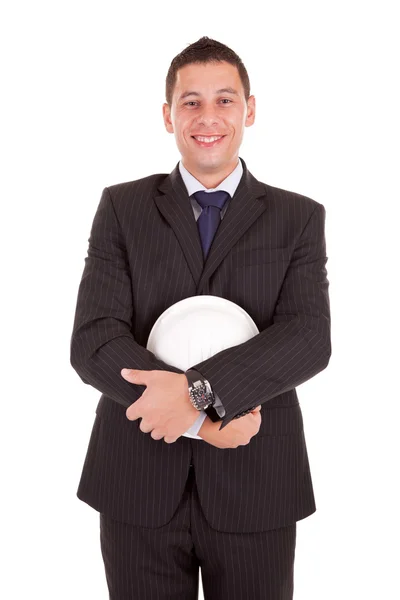 Ingeniero sosteniendo un casco — Foto de Stock