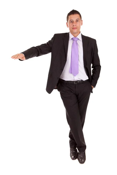 Business man presenting your product — Stock Photo, Image