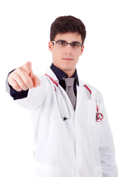 Young doctor pointing forward — Stock Photo, Image