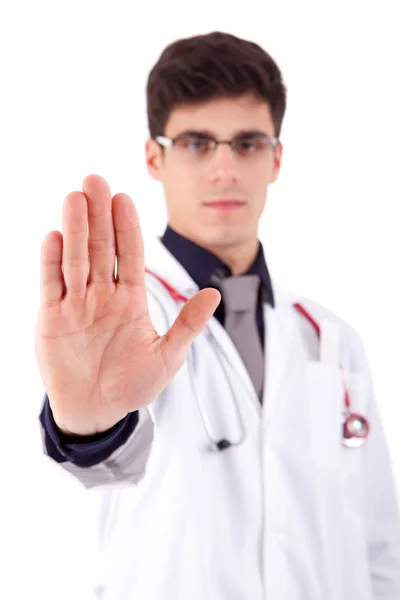 Genç doktor dur işareti yapmak — Stok fotoğraf
