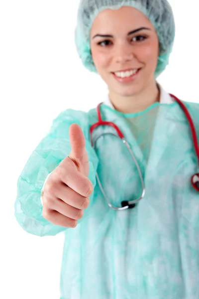 Verpleegster tonen duimen omhoog — Stockfoto