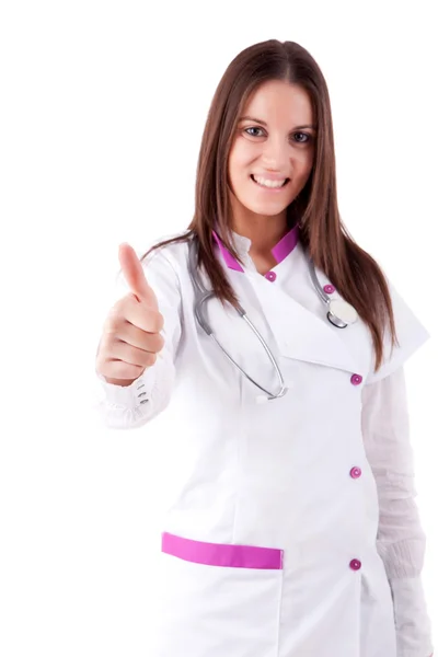 Enfermeira mostrando os polegares para cima — Fotografia de Stock