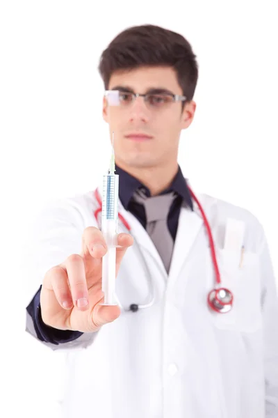 Medic segurando uma seringa — Fotografia de Stock