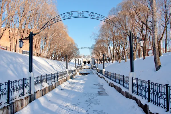 Channel in a winter park, city Perm — Stock Photo, Image