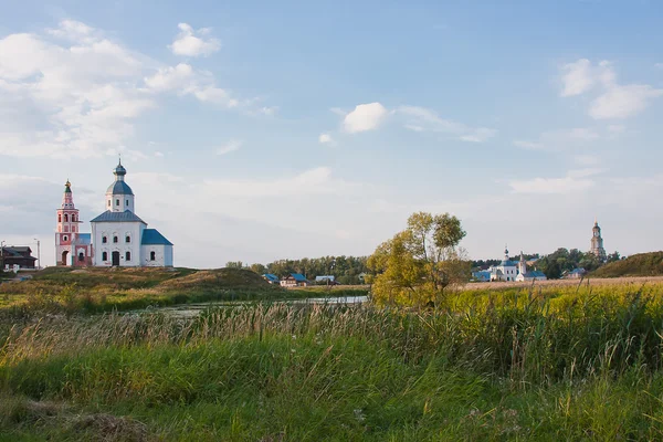 Piękny letni krajobraz nad stawem, rejon Władimirowski, Rosja — Zdjęcie stockowe