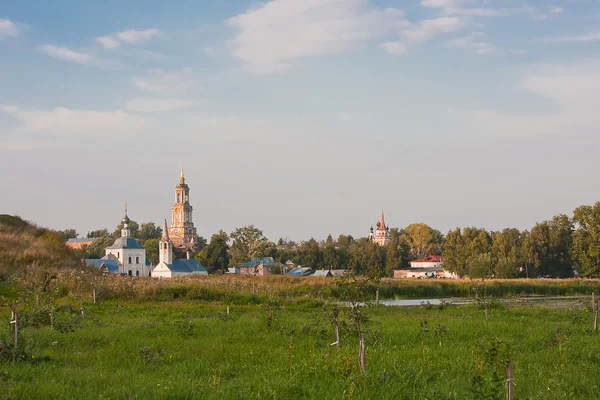 Prachtig zomers landschap aan een vijver, Vladimirski gebied, Rusland Stockafbeelding