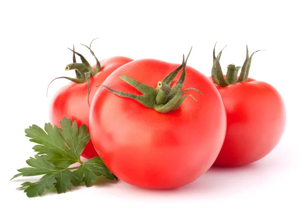 Três legumes de tomate e folhas de salsa ainda vida — Fotografia de Stock