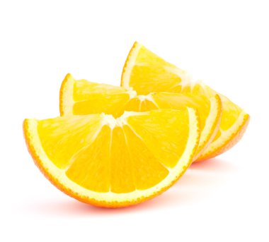 Sliced orange fruit segments isolated on white background clipart