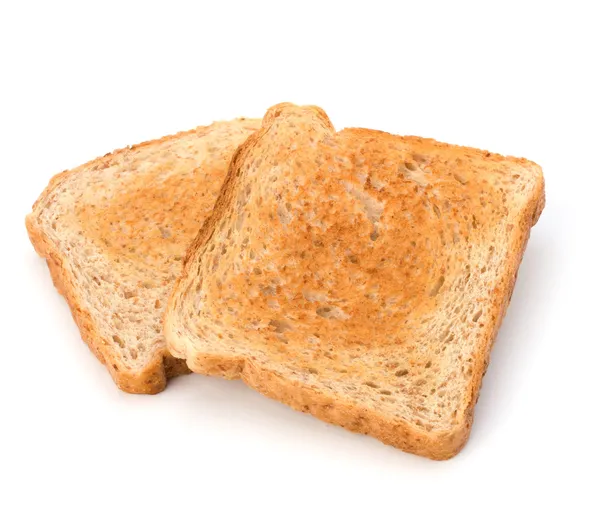 Хрустящий хлеб ломтик тоста на белом фоне — стоковое фото