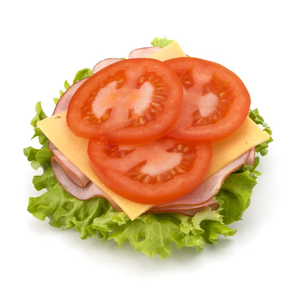 Zdrowe kanapki open z sałaty, pomidor, wędliny i sery — Zdjęcie stockowe